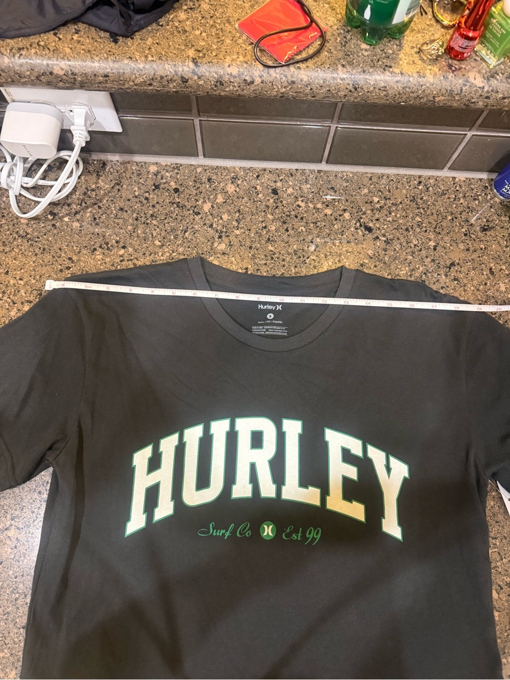 Hurley Black Crop Tee with White and Green Logo - Picture 4 of 5